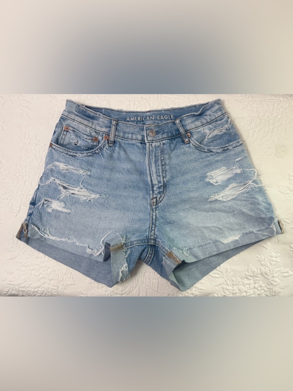 American Eagle Outfitters Light Blue Ripped Denim Shorts